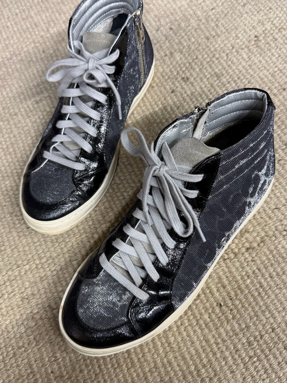 P448 Skate High Top Sneakers Black Gray Metallic Leopard Print Size
